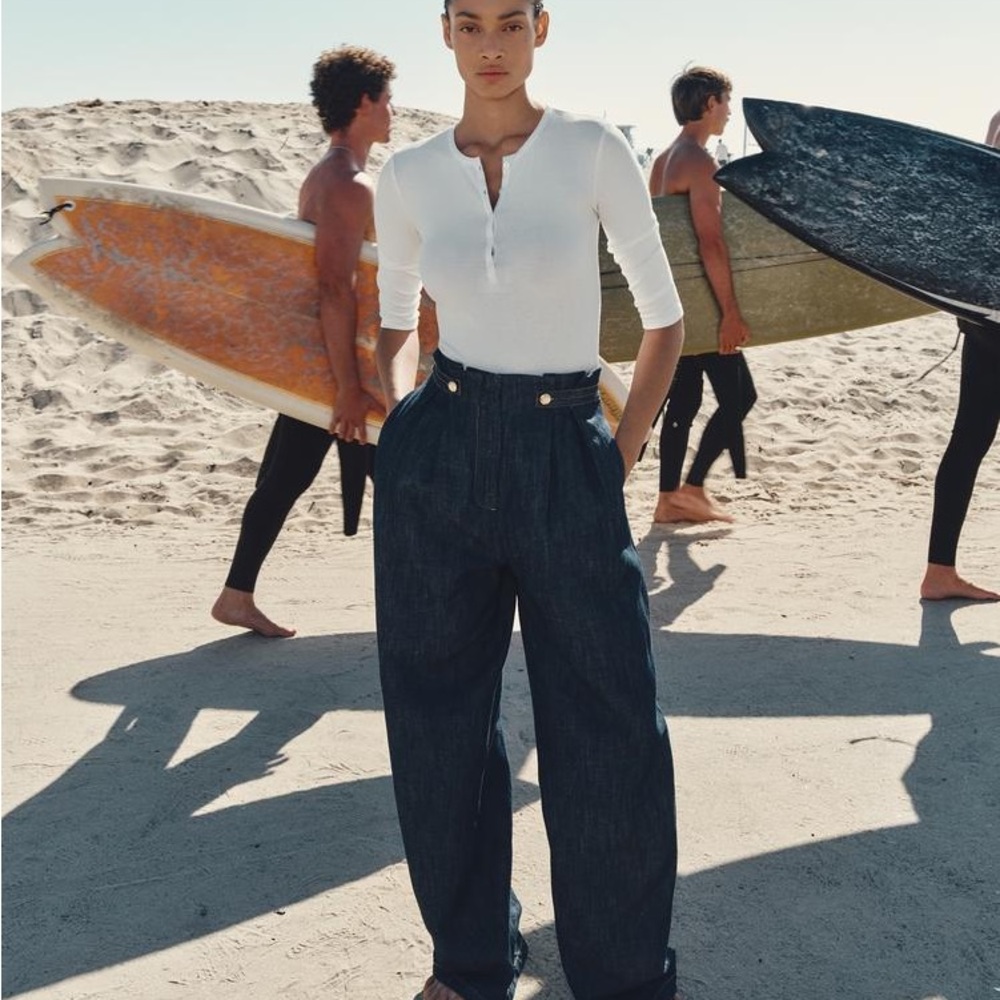 Zara WIDE LEG DENIM EFFECT LINE BLEND PANTS